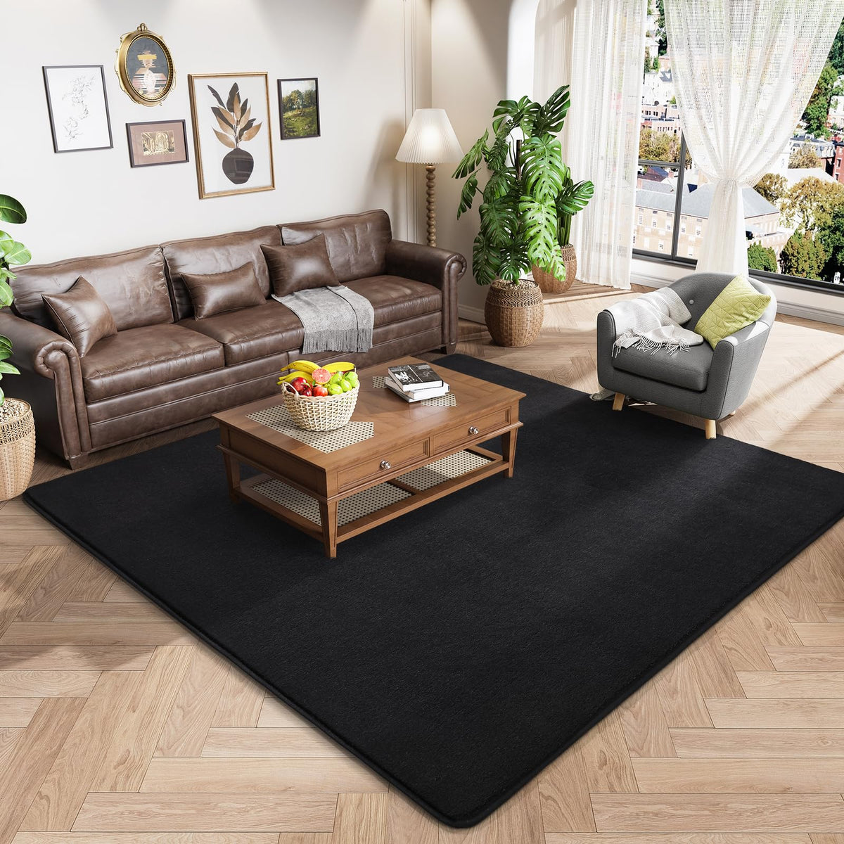 Amearea Modern Area Rugs for Bedroom Living Room, 4x6 Black Memory Foam Rug