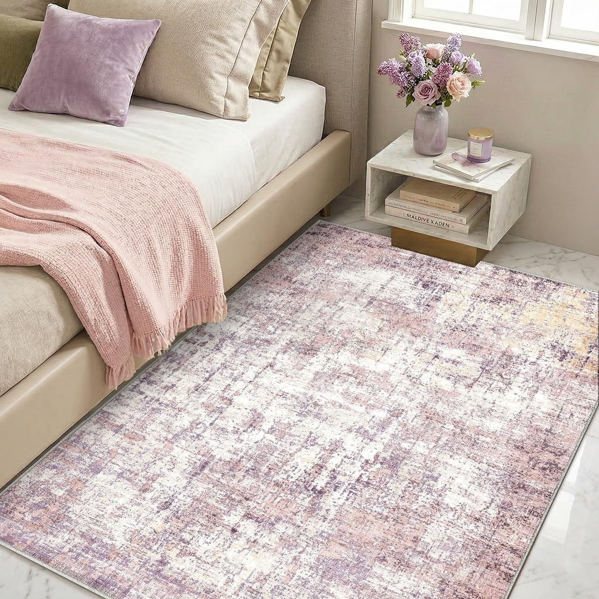 8x10 Area Rugs Living Room: Bedroom Vintage Washable Carpet Beige