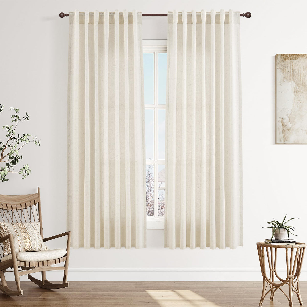 Joywell Linen Sheer Curtains 84 Inches Long for Living Room Beige Cream