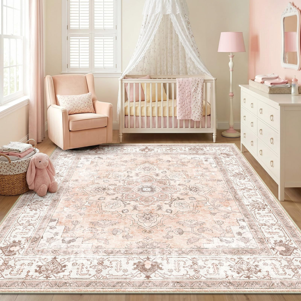 CAPALOCA 5x7 Washable Nursery Girls Low Pile Area Rug Pink