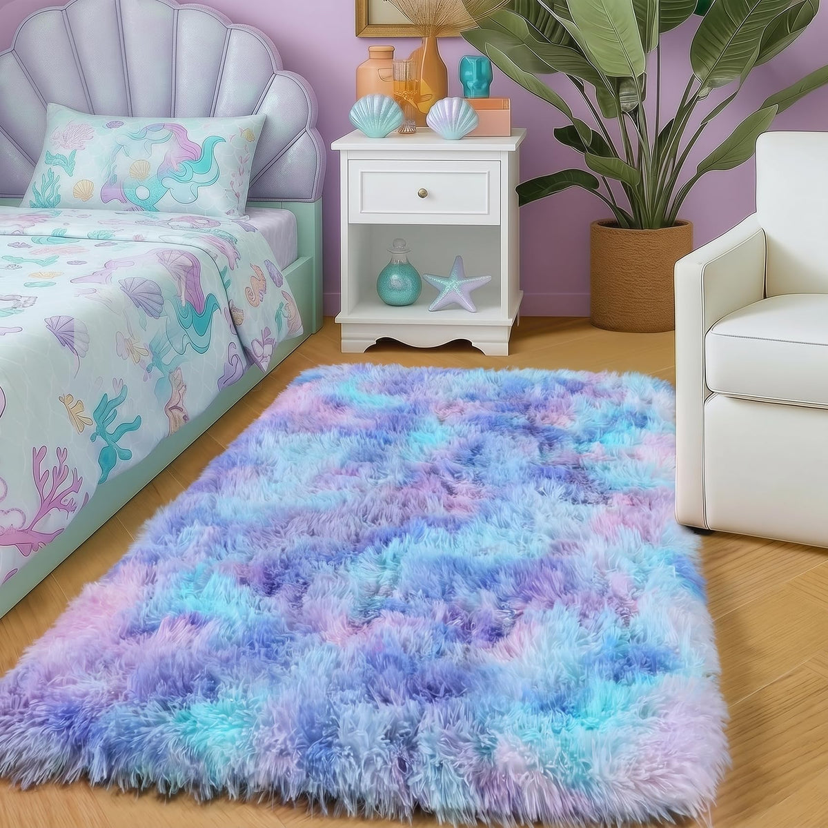 Amdrebio Light Pink Fluffy Fuzzy Area Rug 4x6 for Girls Bedroom Kids Room