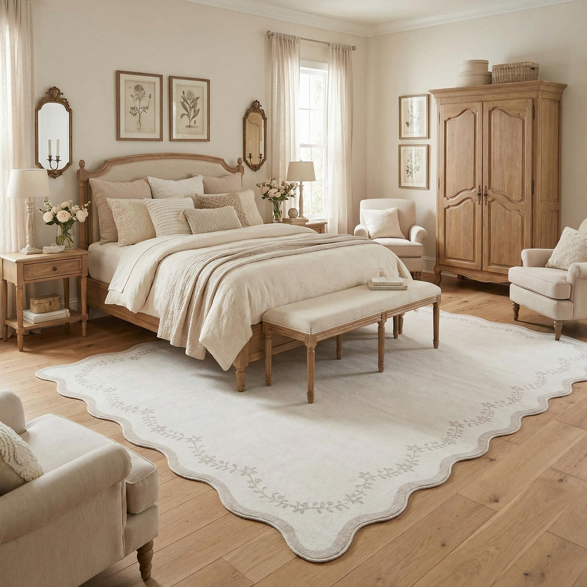 GarveeHome 5x7 Scalloped Area Rug Jute Washable Bedroom Living Room Rug