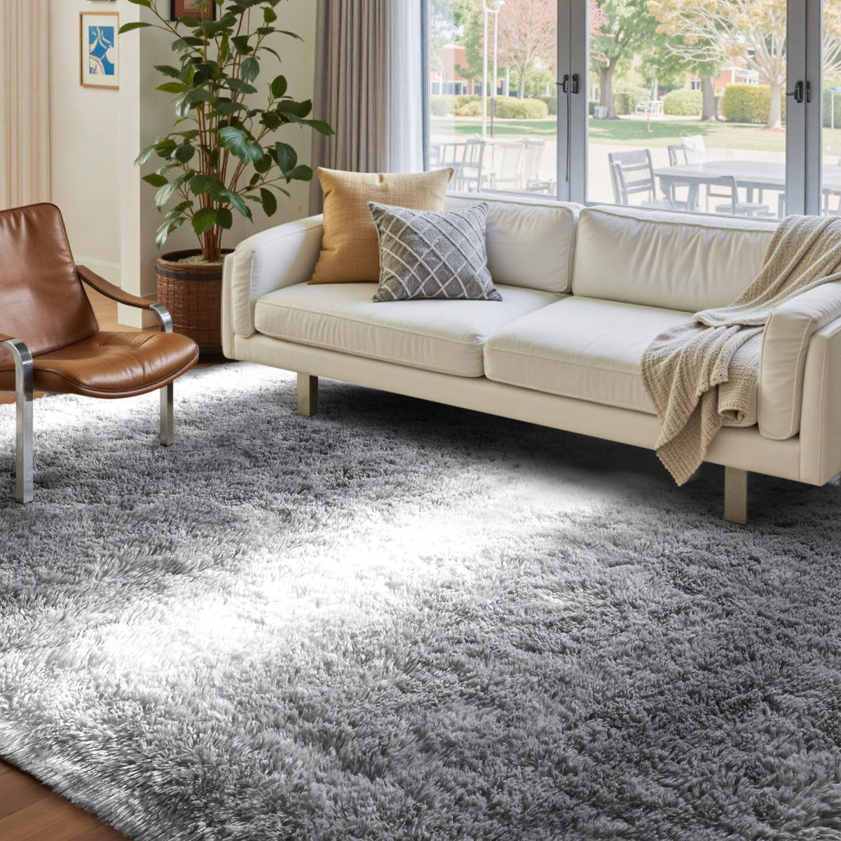 5x8 Area Rugs For Living Room Fluffy Black Rug For Bedroom (Black)