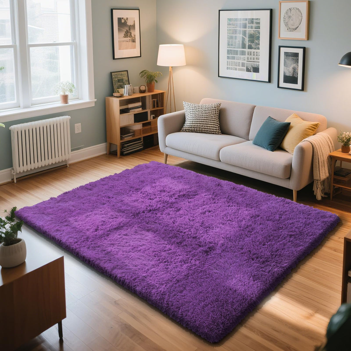 Beige 8x10 Area Rugs for Living Room, Fluffy Shag Rug Large Bedroom Carpet