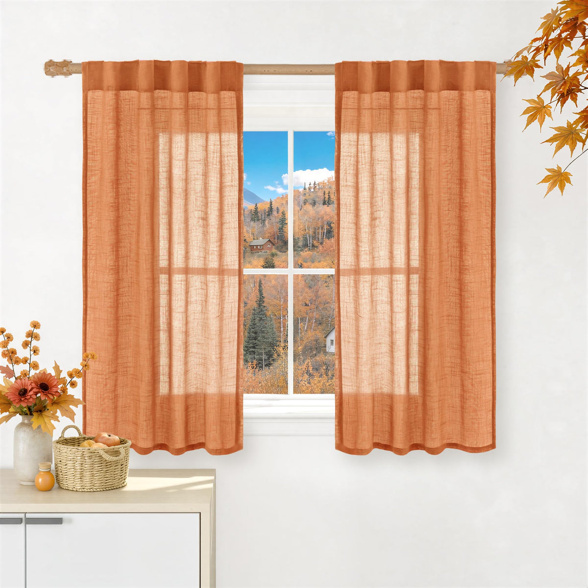 LAMIT Linen Semi Sheer Curtains 84 Inches Long for Living Room 2 Panels