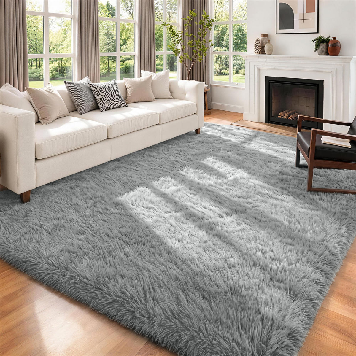 6x9 Area Rugs for Living Room Bedroom,Ultra Soft Fluffy Shag Rug Grey