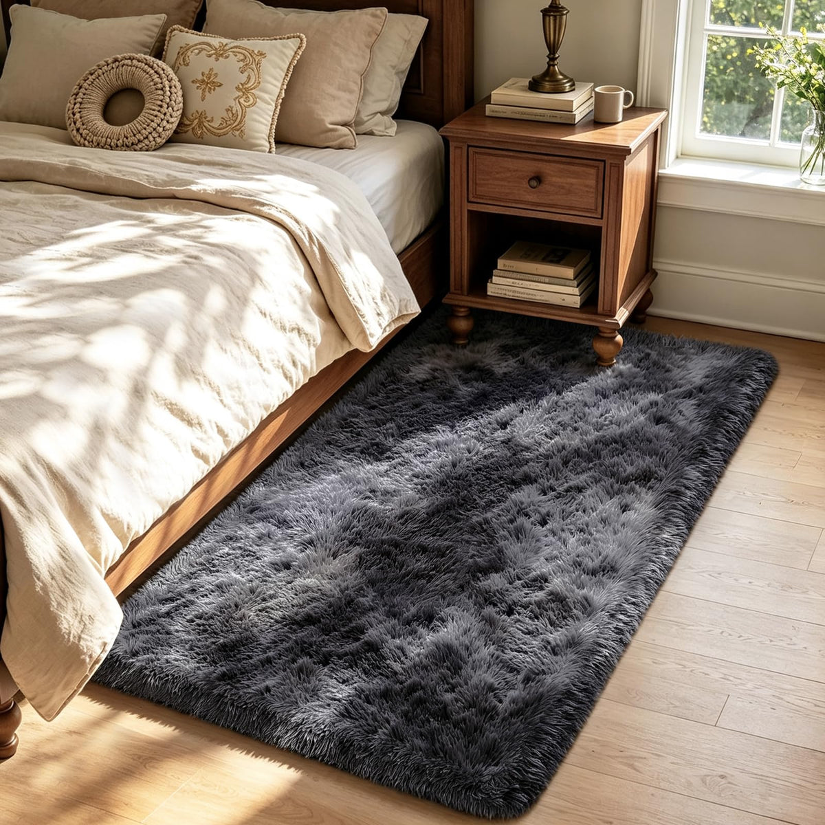 Beige 8x10 Area Rugs for Living Room, Fluffy Shag Rug Large Bedroom Carpet