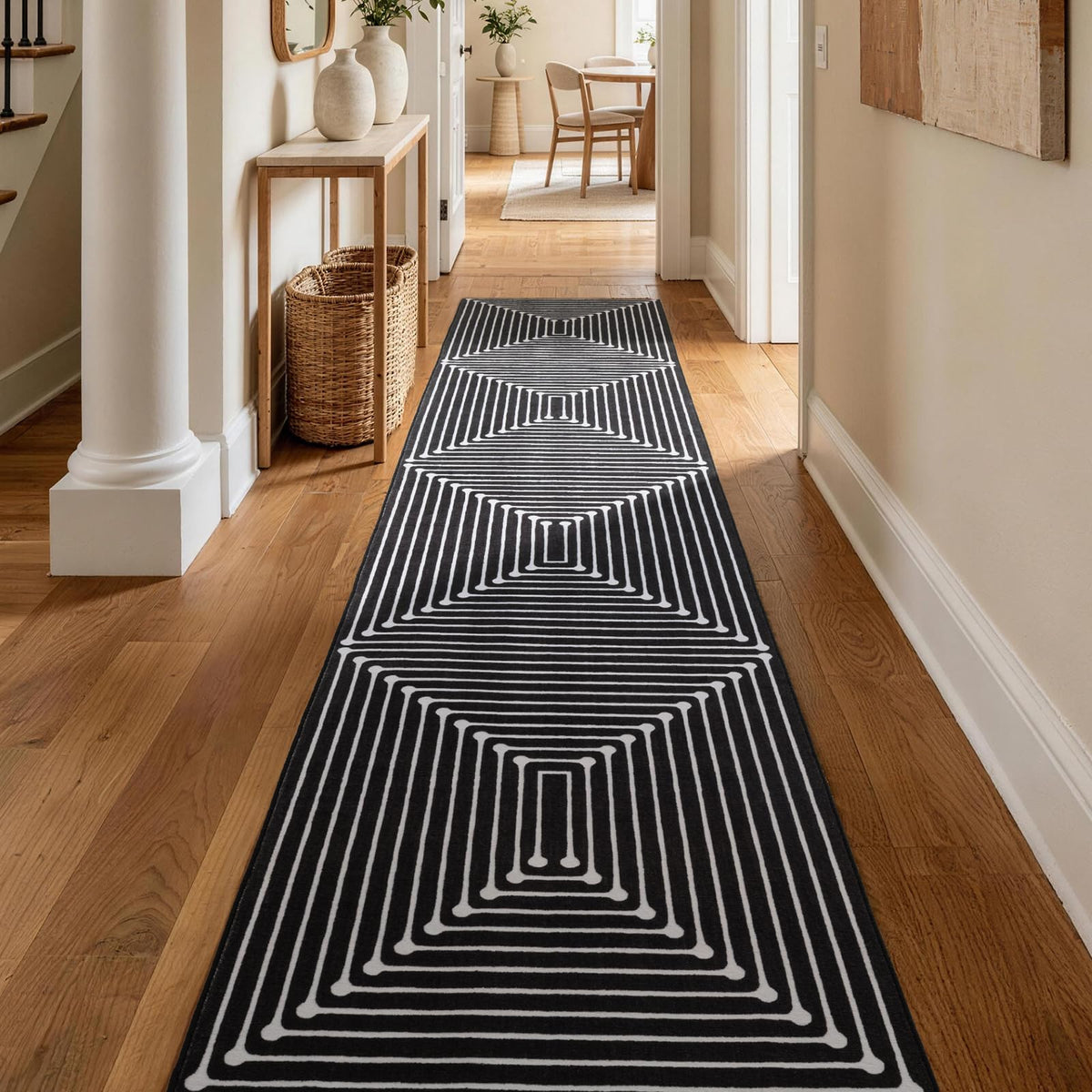 YIHOUSE Washable 5x7 Area Rugs for Living Room, Black and White Striped Rug for Bedroom Playroom Non Slip Low Pile, Soft Modern Geometric Carpet for Entryway Home Office Decor