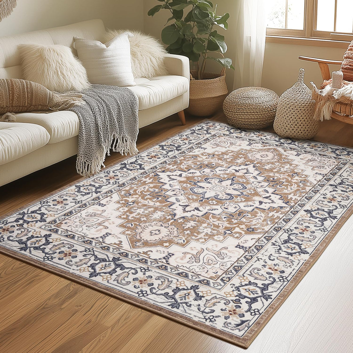 Lessymo 8 x 10 Area Rugs for Living Room, Machine Washable Rug Grey White