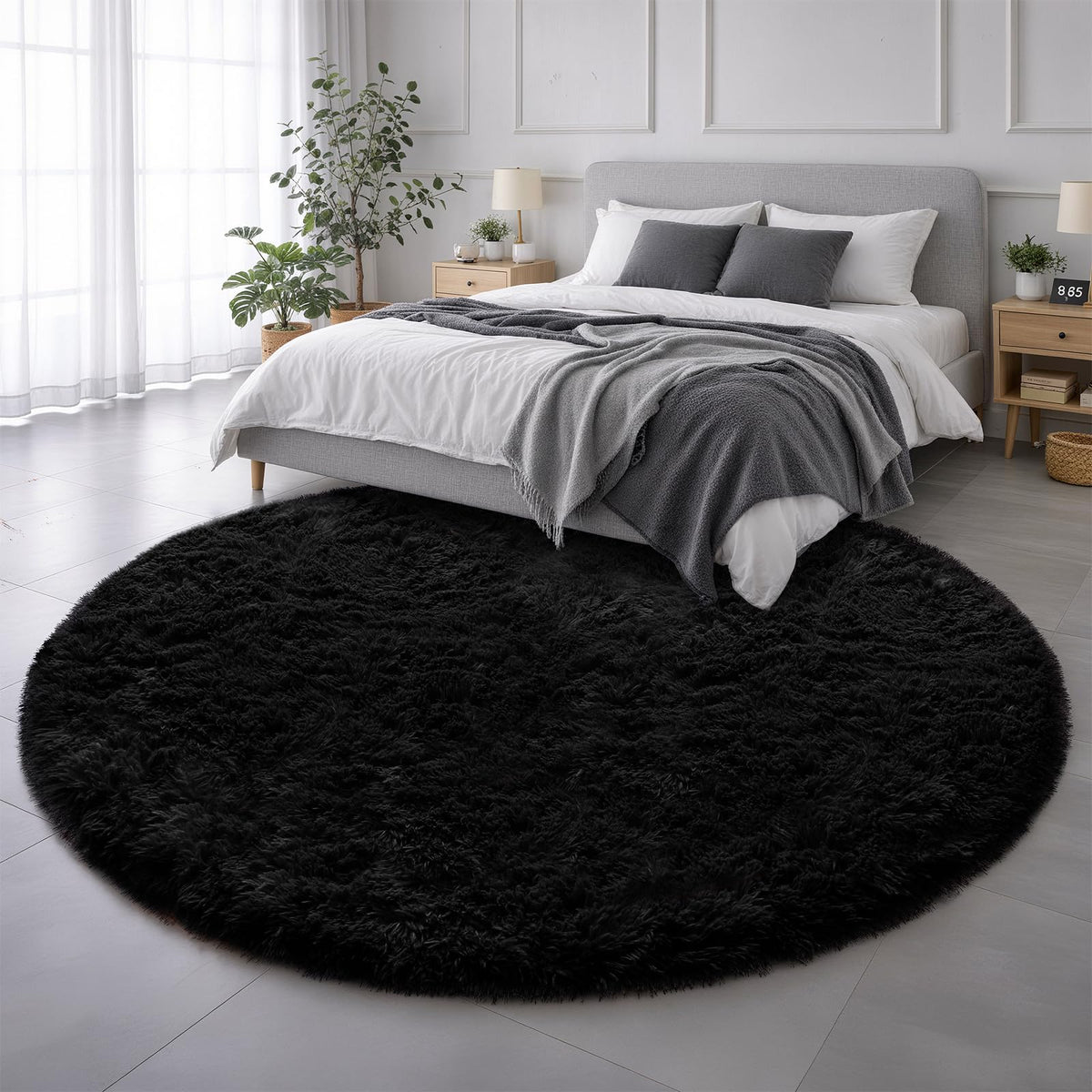 Amdrebio Pink Circle Round Fluffy Area Rug 4Ft for Girls Bedroom Kids Room