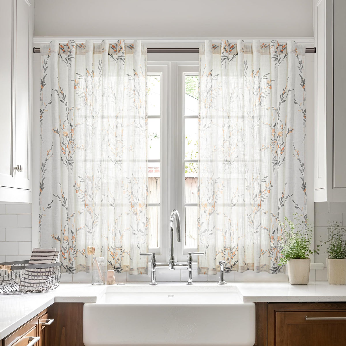 MYSKY HOME Sheer Linen Curtains 84 Inch Length Light Filtering 2 Panels