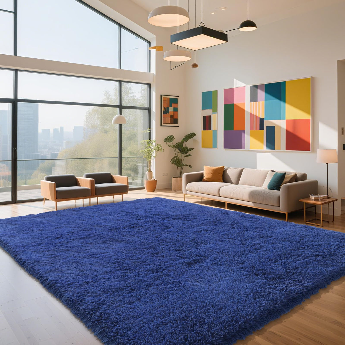 Beige 8x10 Area Rugs for Living Room, Fluffy Shag Rug Large Bedroom Carpet