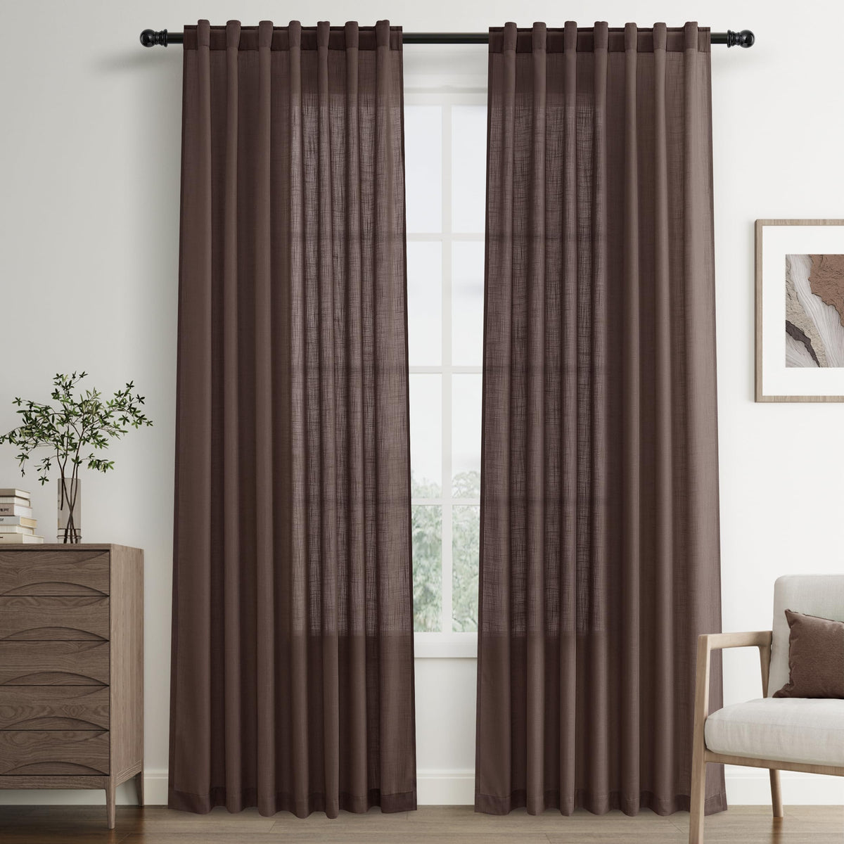 Joywell Linen Sheer Curtains 84 Inches Long for Living Room Beige Cream