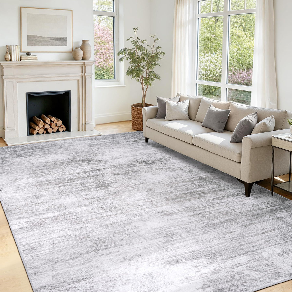 Tosuoka Washable Rug 6x9 Area Rugs for Living Room, Beige Neutral Abstract