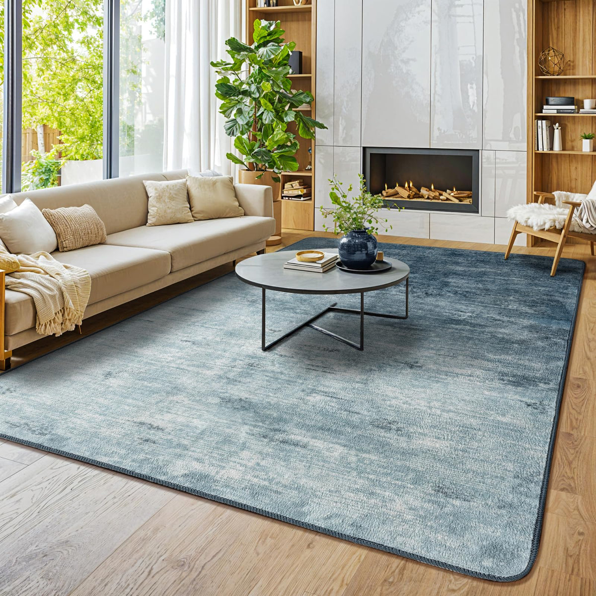 8x10 Washable Area Rug, Black Solid Area Rugs for Living Room & Bedroom