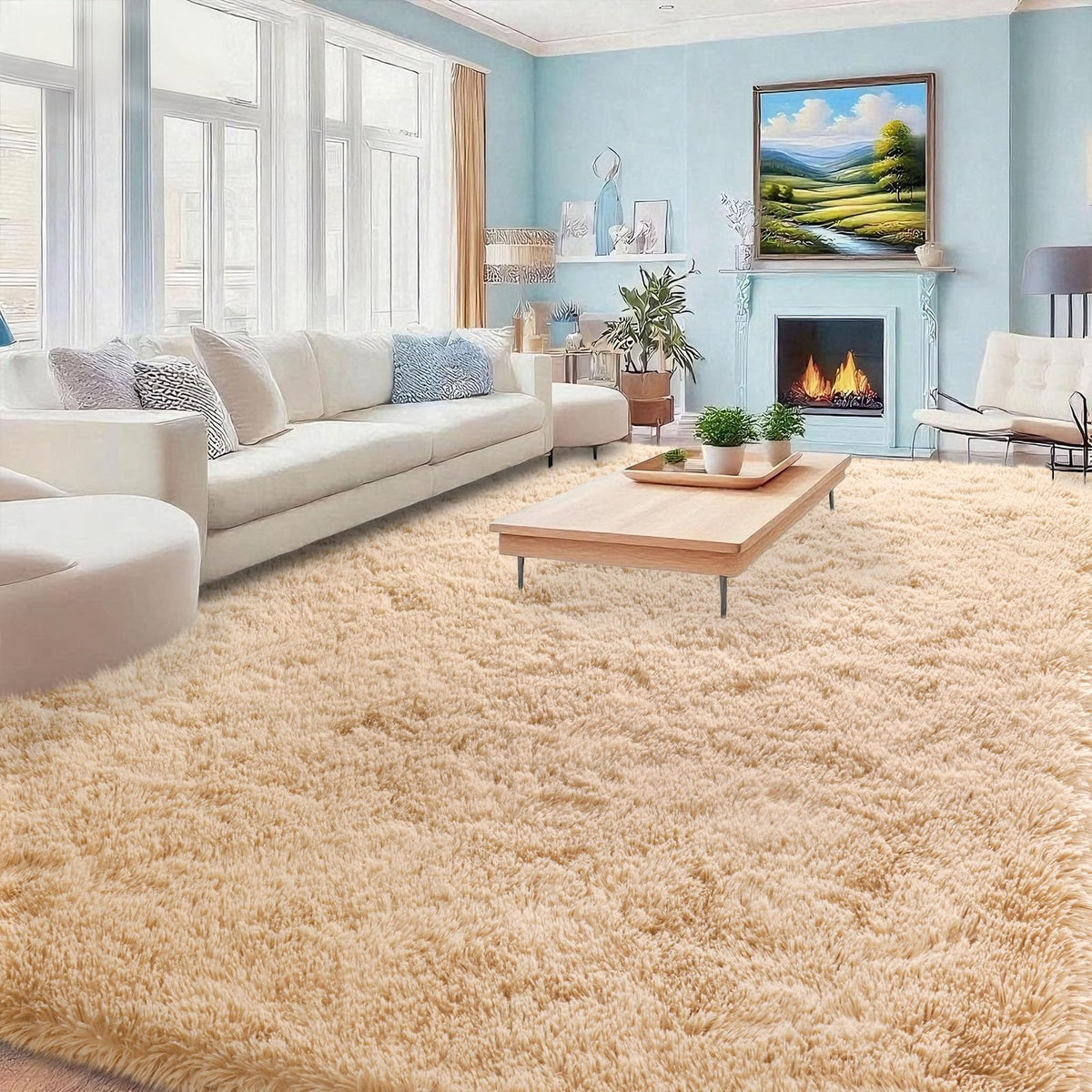 Mugorn 8x10 Area Rugs for Living Room, Large Fluffy Black Rugs for Bedroom