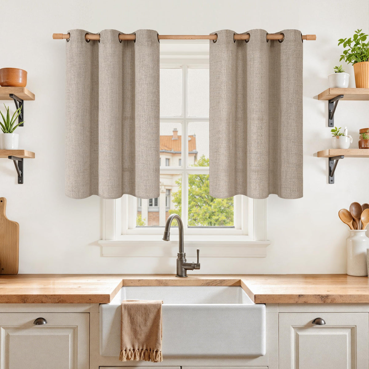 YoungsTex Linen Semi Sheer Curtains 63 Inch Length, Light Filtering Drapes