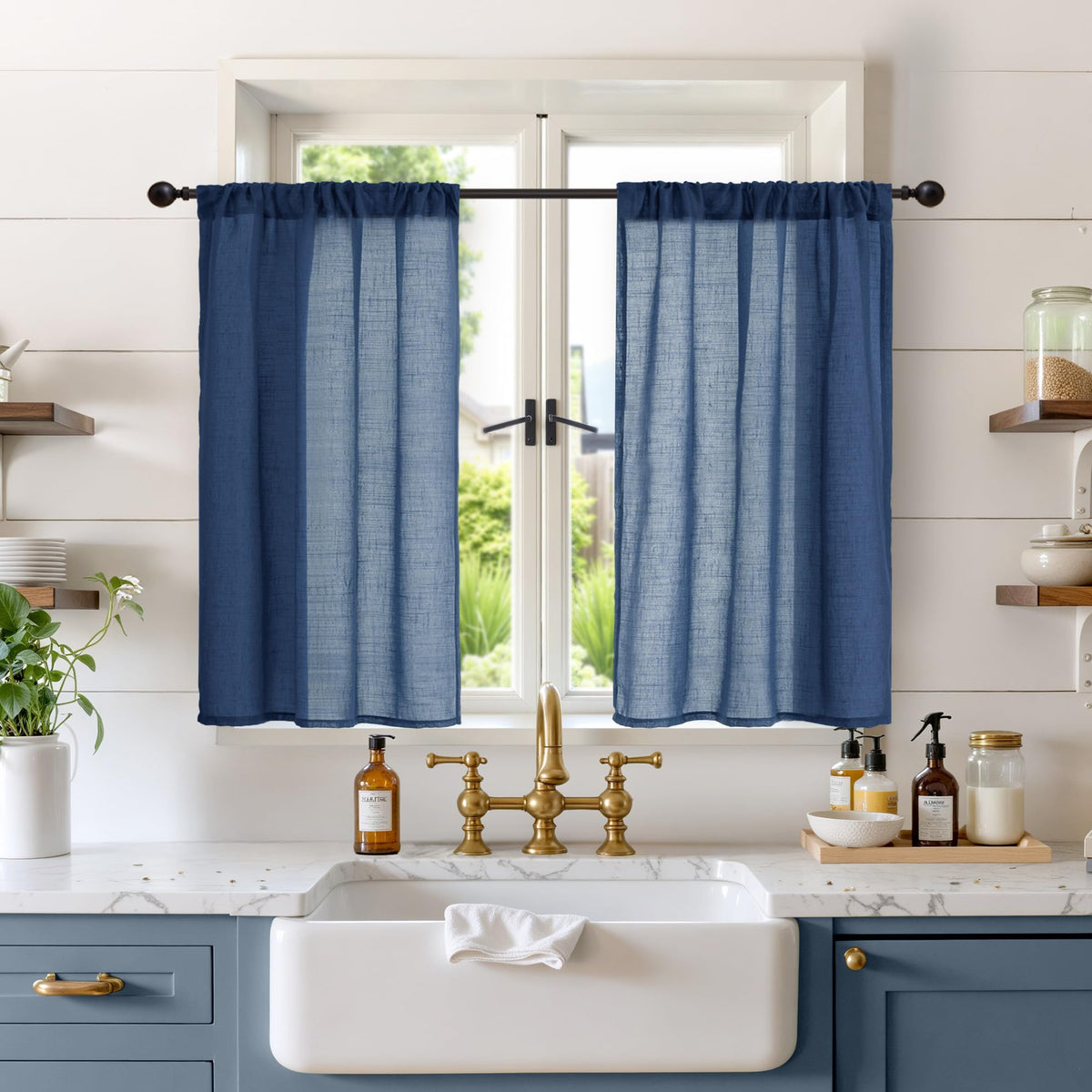 BGment Linen Sheer Curtains 84 Inches Long 2 Panels Set for Living Room