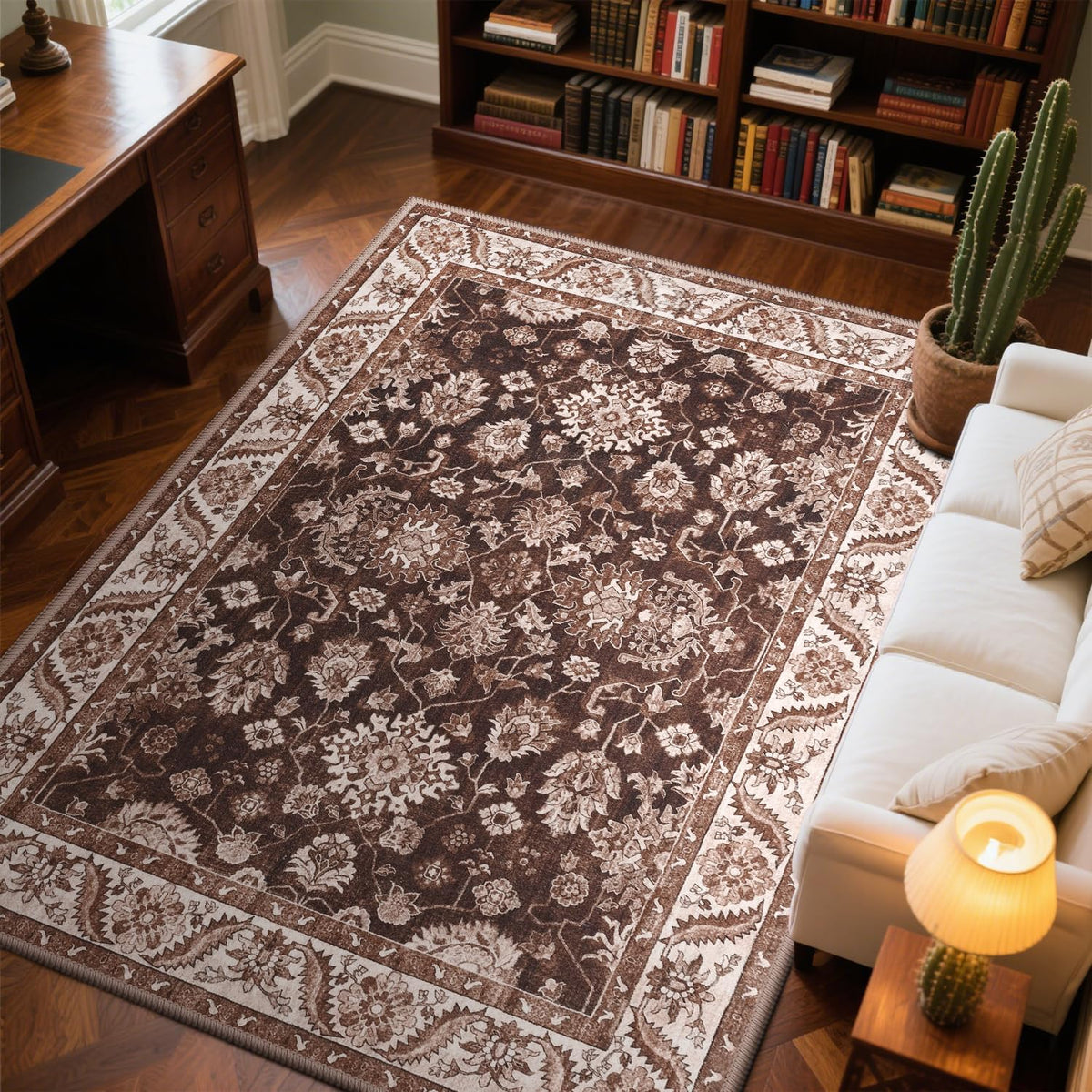 Hanples 5x7 Area Rugs for Living Room, Washable Rug Vintage Floral, Beige