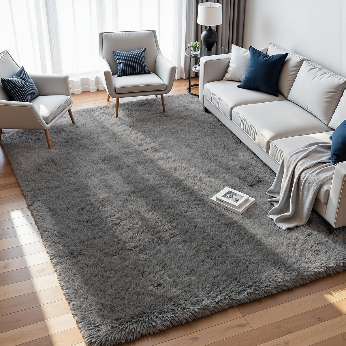 8x10 Fluffy Shag Area Rugs for Living Room Bedroom: Soft Plush Carpet Grey