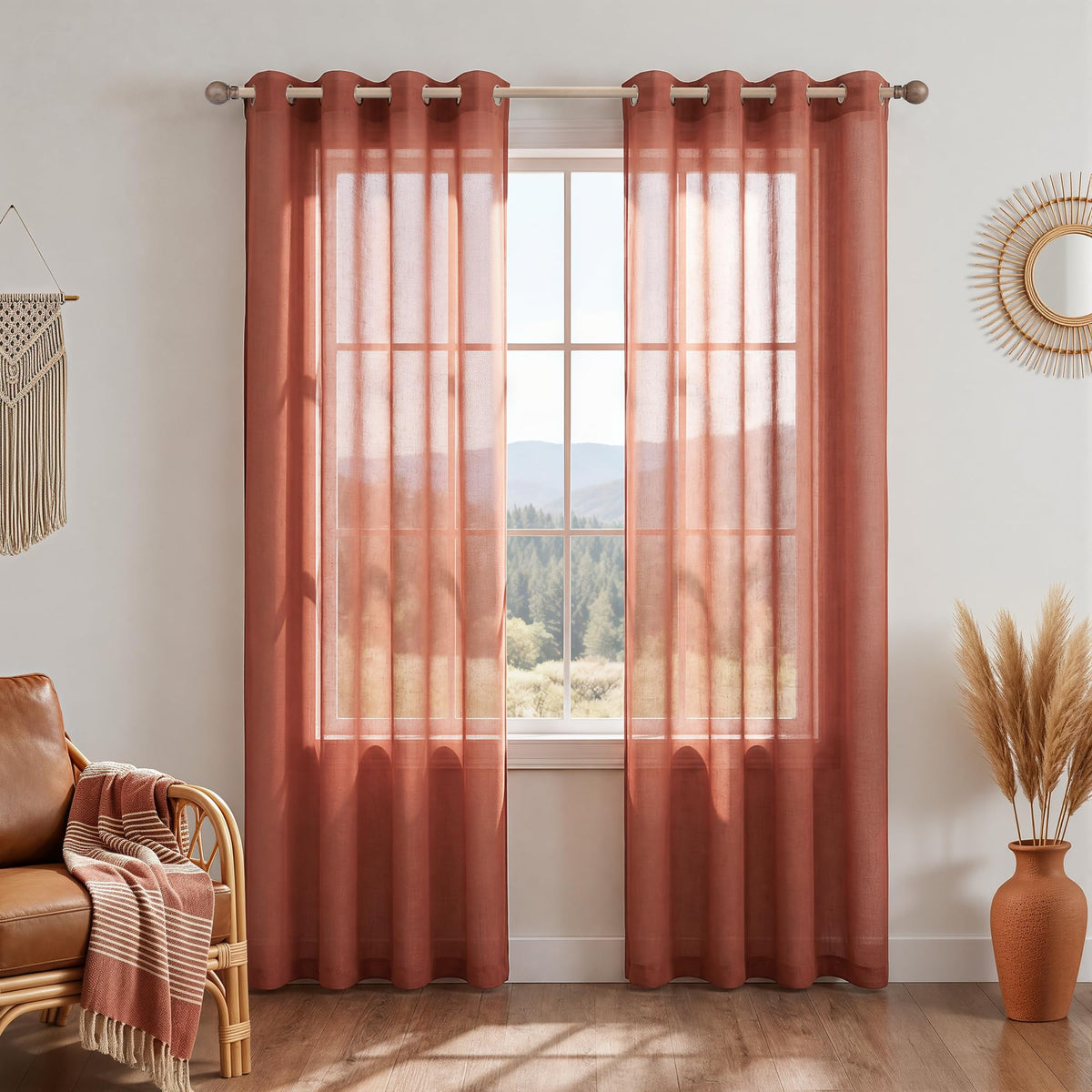 Mrs.Naturall Black Sheer Curtains 84 Inches Long for Living Room Set of 2 Panels Ring Grommet Window Curtain Panels for Bedroom 52x84 Inch Length