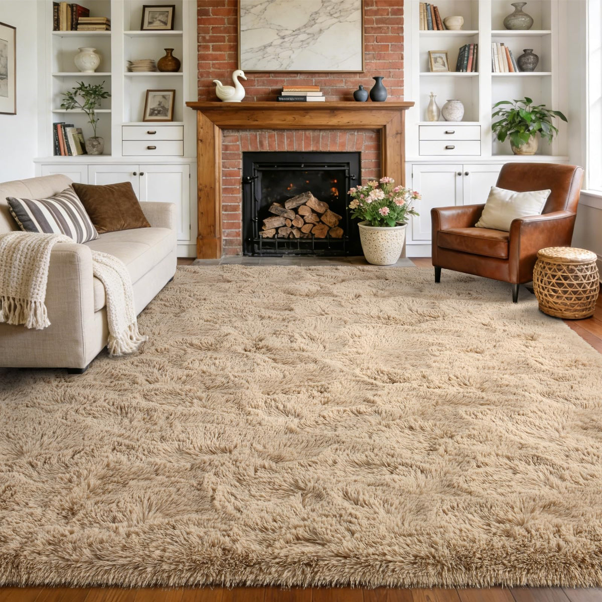 9x12 Extra Large Fluffy Area Rugs for Living Room Tie-Dyed Light Grey
