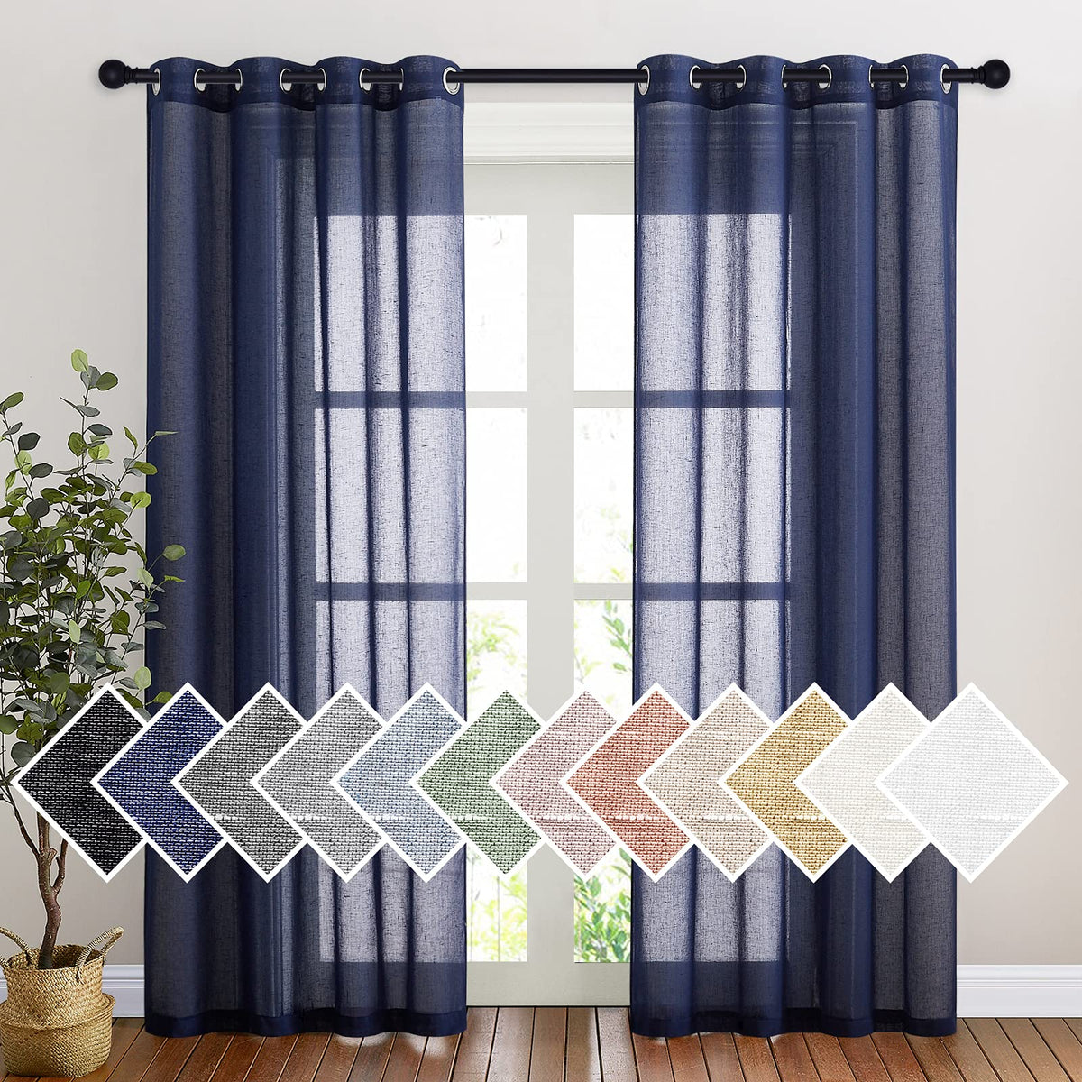 NICETOWN White Sheer Linen Curtains 84 Inch Length 2 Panels Set, W52xL84