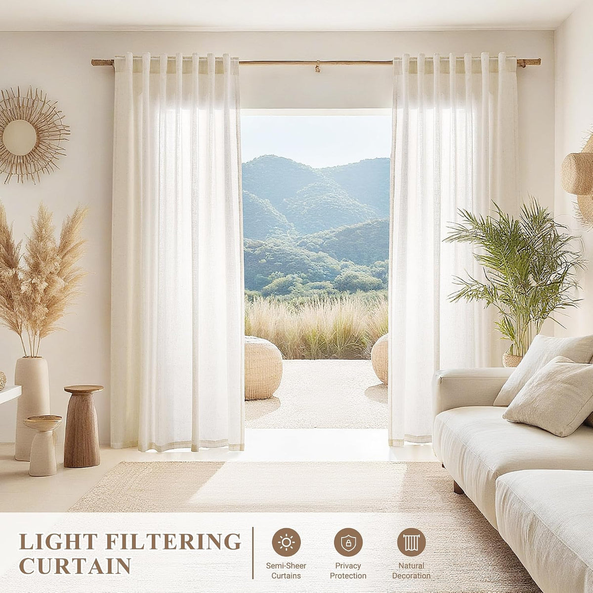Joywell Linen Sheer Curtains 84 Inches Long for Living Room Beige Cream