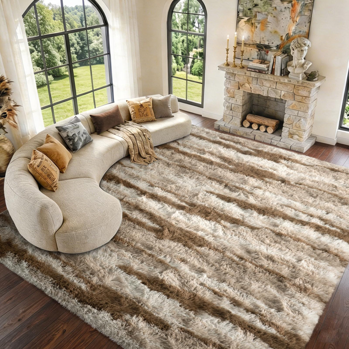 9x12 Extra Large Fluffy Area Rugs for Living Room Tie-Dyed Light Grey