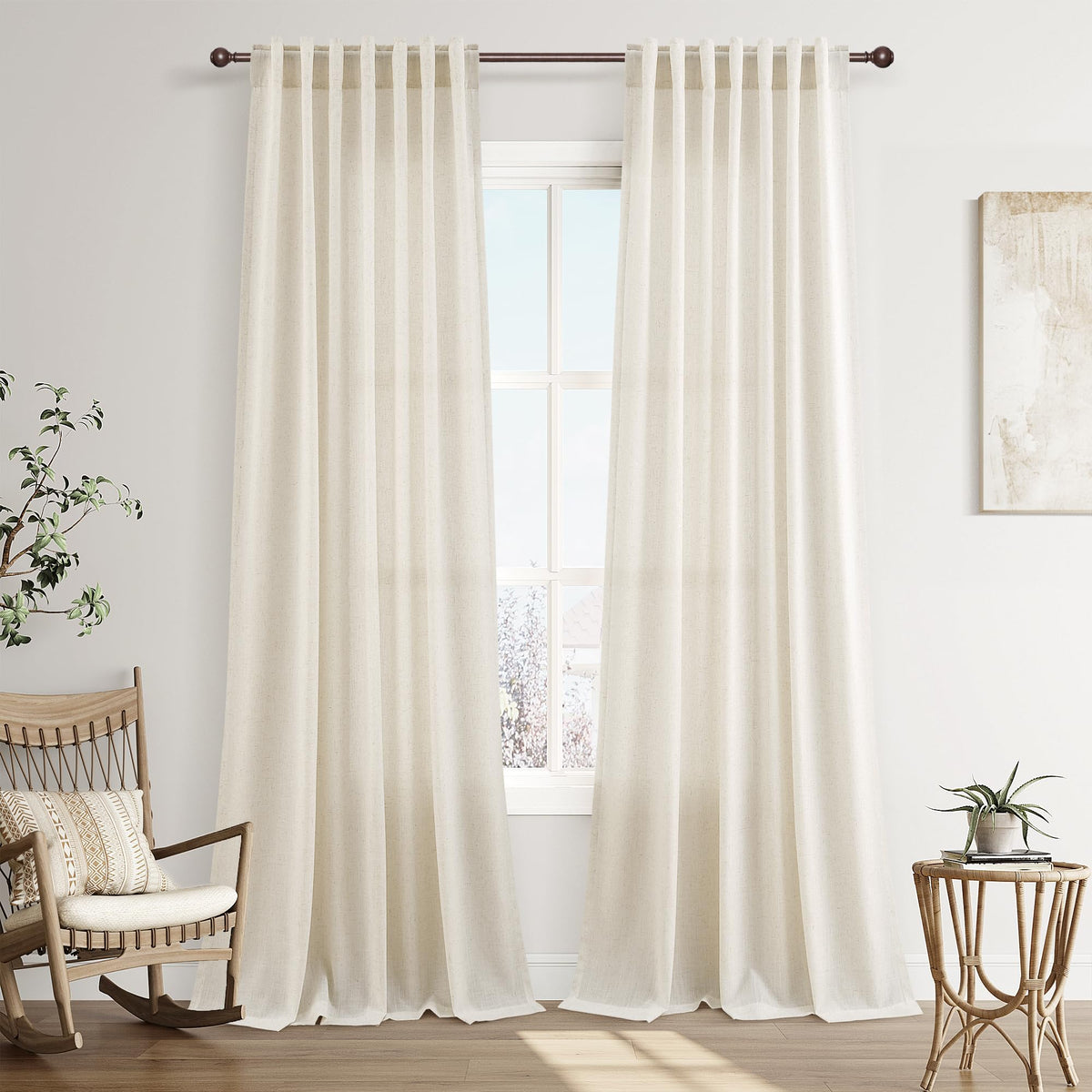 Joywell Linen Sheer Curtains 84 Inches Long for Living Room Beige Cream