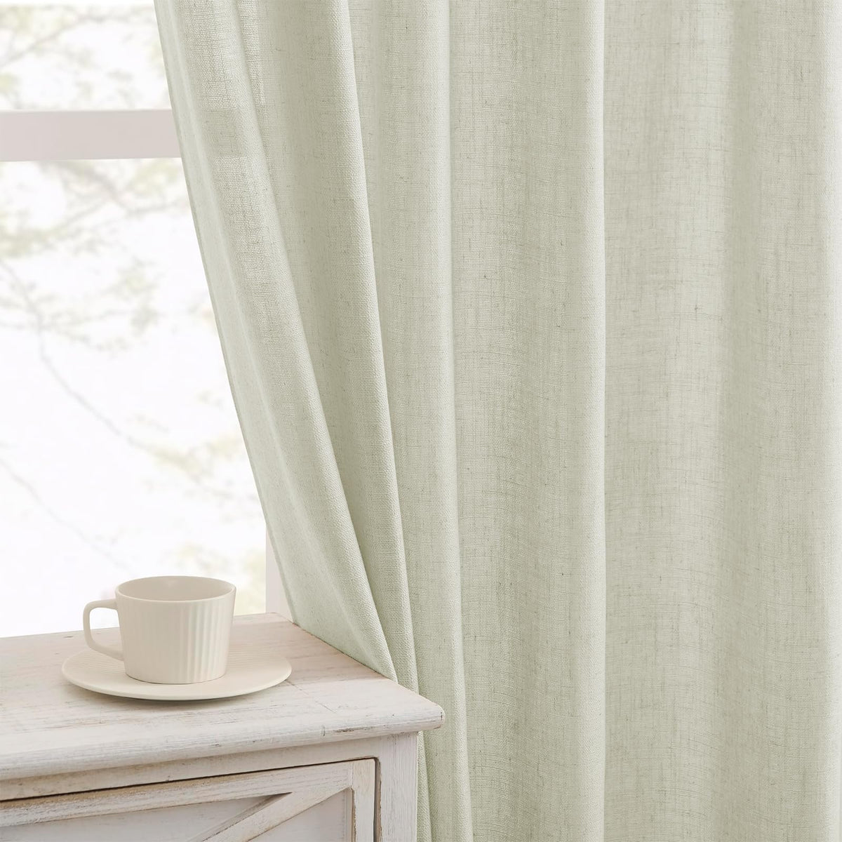 Joydeco Linen Curtains for Living Room,Light Filtering Rod Pocket Back Tab Semi Sheer Drapes Window Long Curtains 90 inches Long Ivory
