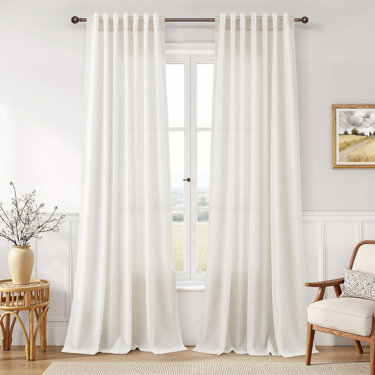Joywell Linen Sheer Curtains 84 Inches Long for Living Room Beige Cream