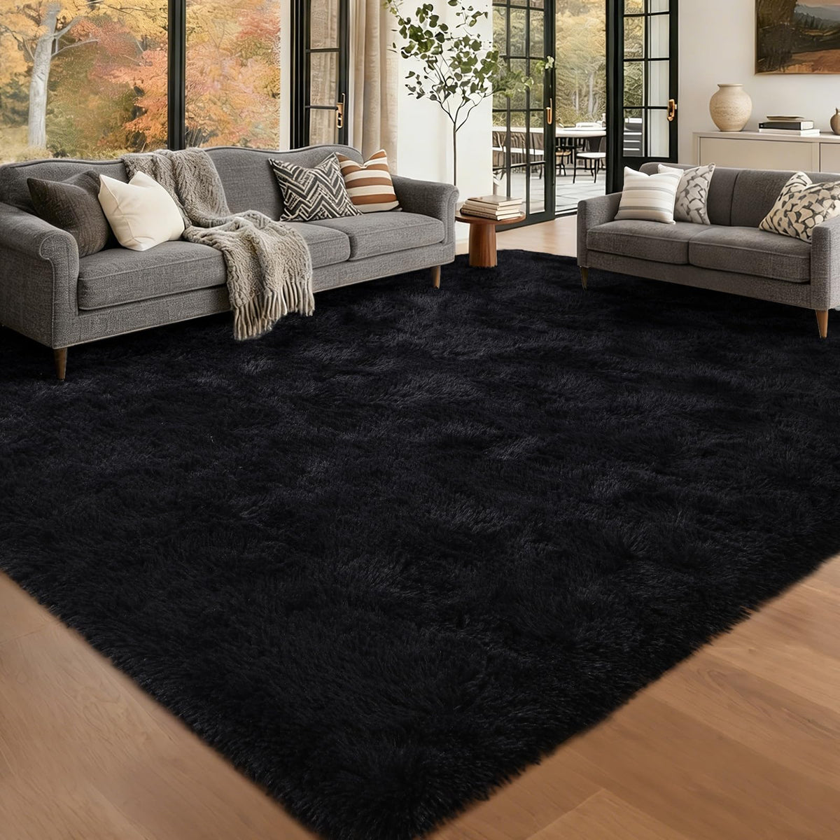 9x12 Extra Large Fluffy Area Rugs for Living Room Tie-Dyed Light Grey