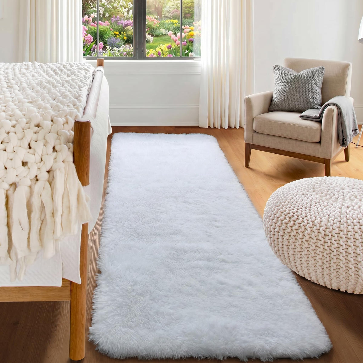 Runner Rugs for Bedroom Living Room, 2x6 Tie-Dyed Beige Hallway Area Rug