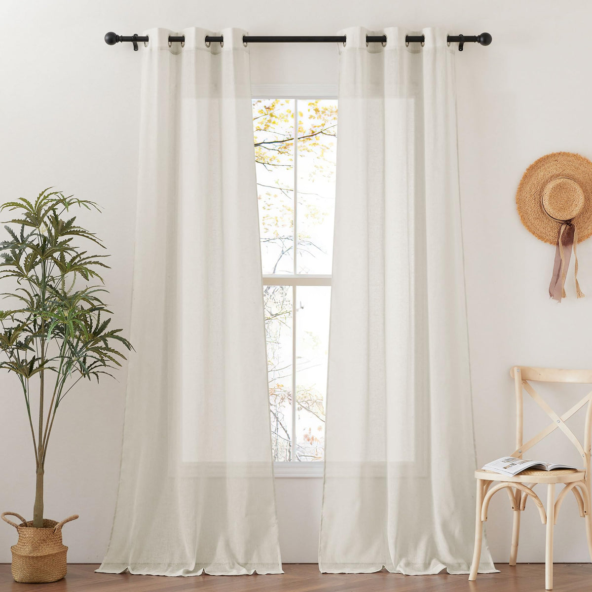 NICETOWN White Sheer Linen Curtains 84 Inch Length 2 Panels Set, W52xL84