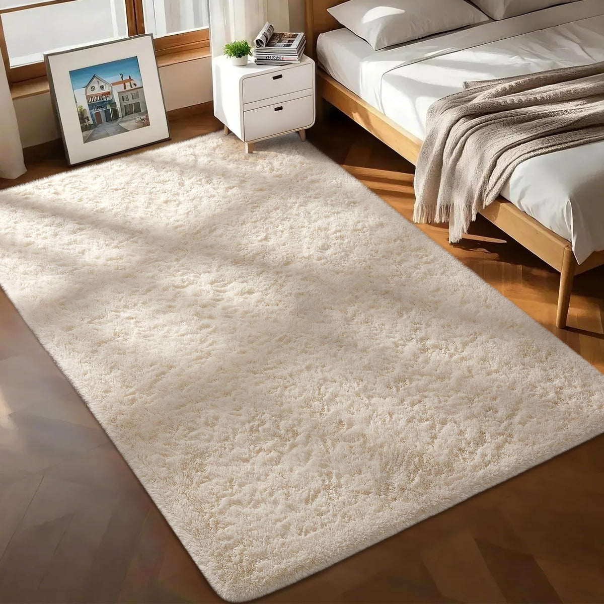 Ophanie 5x7 Area Rugs for Living Room Ivory, Fluffy Shag Large Fuzzy Plush Soft Rug, Shaggy Floor Big Carpets for Bedroom Nursery, Kids Home Decor Aesthetic with Over 99 pcs Pile fibers