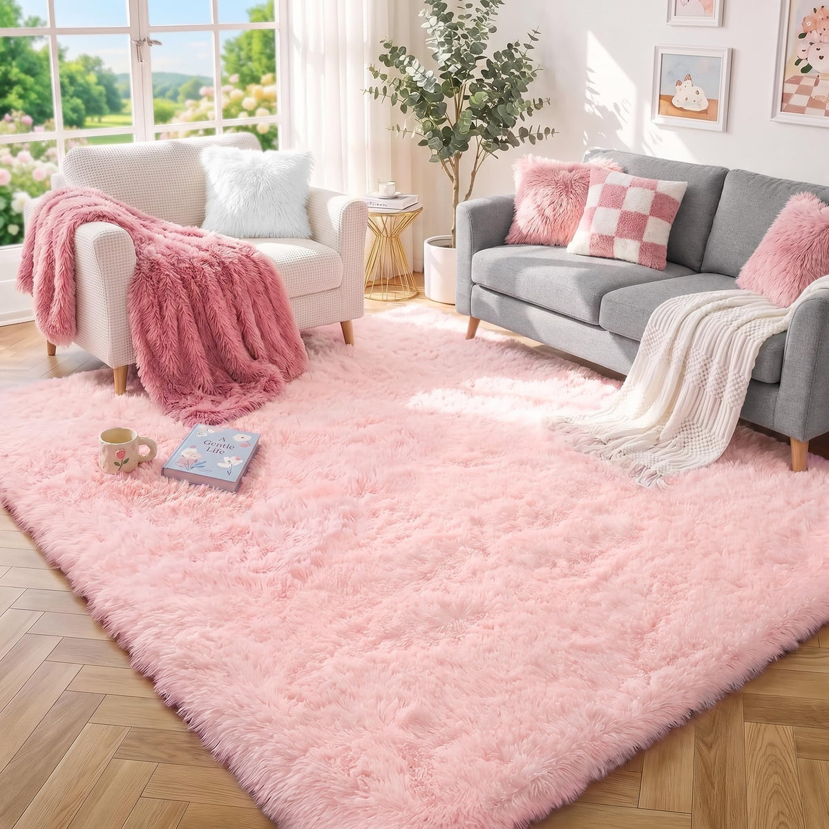 Rainbow Area Rugs for Girls Bedroom Fluffy Soft Vibrant Rugs Kids Playroom