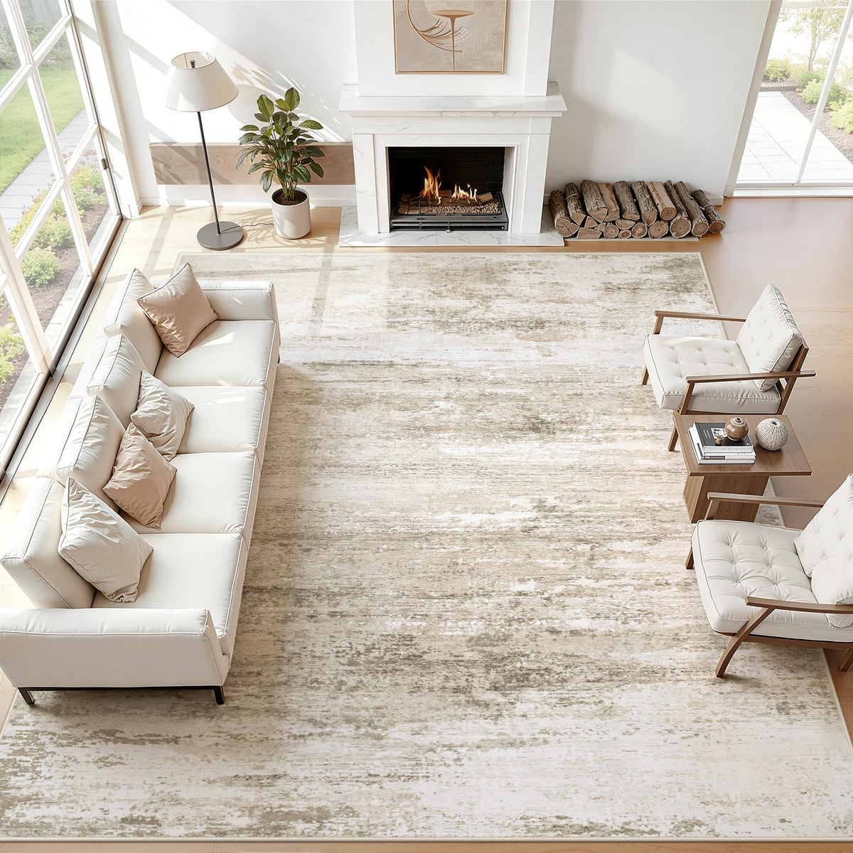 Washable Rug 8x10 Area Rugs for Living Room: Large Neutral Soft Rug Abstract Non Slip Low Pile Modern Carpet for Bedroom Kitchen Nursery Office Dining Room Indoor (Beige, 8'x10')