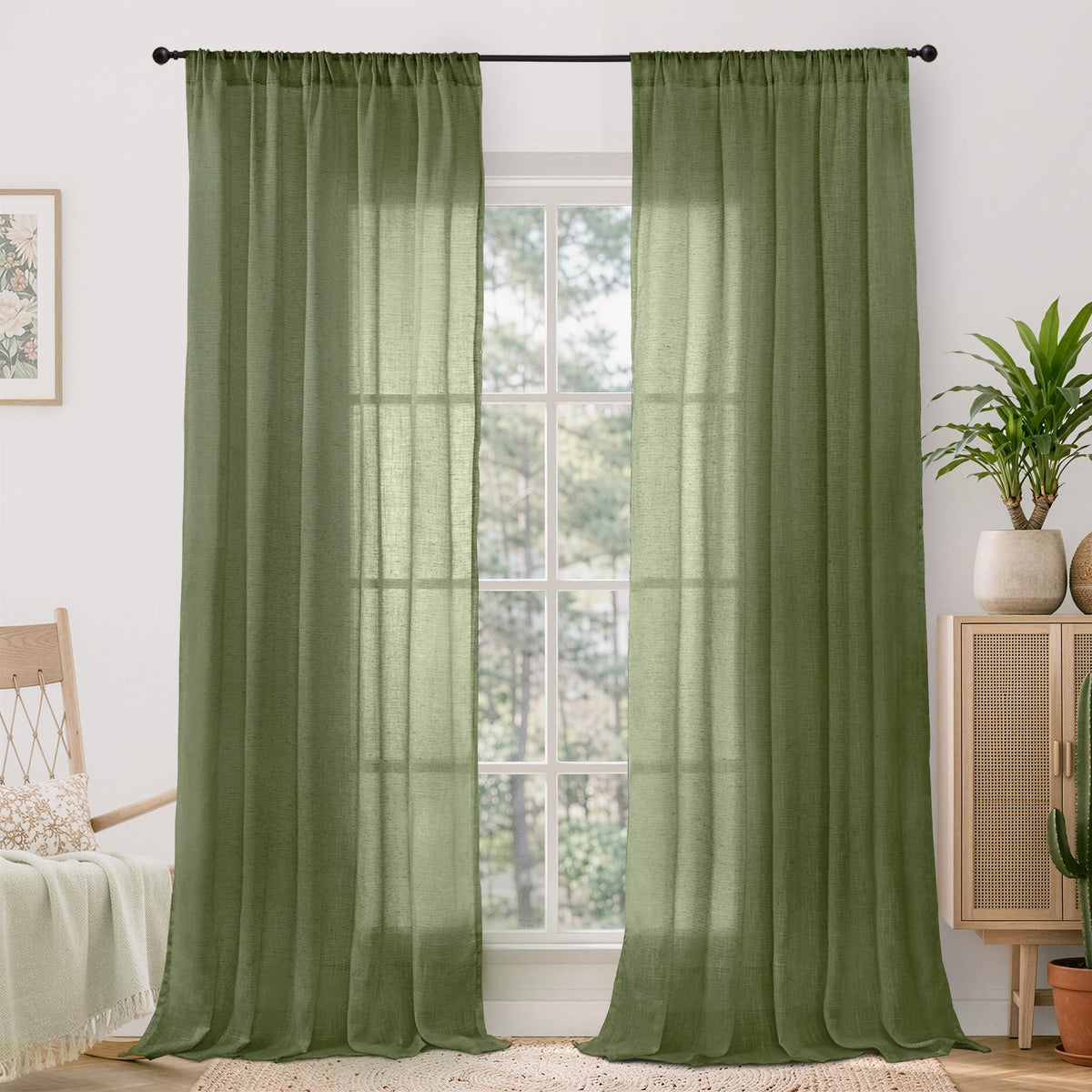 BGment Linen Sheer Curtains 84 Inches Long 2 Panels Set for Living Room