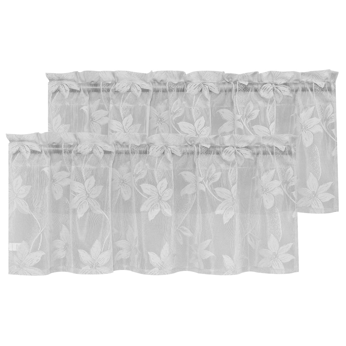 DWCN White Sheer Curtains - Short Curtains Floral Lace Design Rod Pocket Window Voile Sheer Drapes for Bedroom Kitchen Small Window 42 x 54 inch Length, 2 Panels White