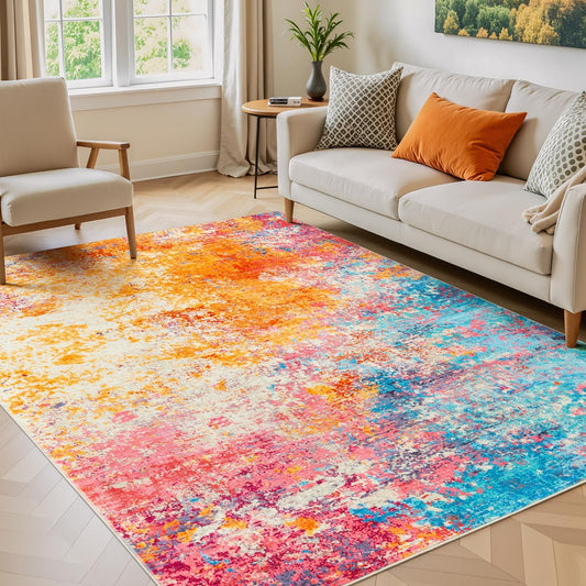 Rugflix 5x7 Area Rugs for Living Room, Colorful Rainbow Washable Rug