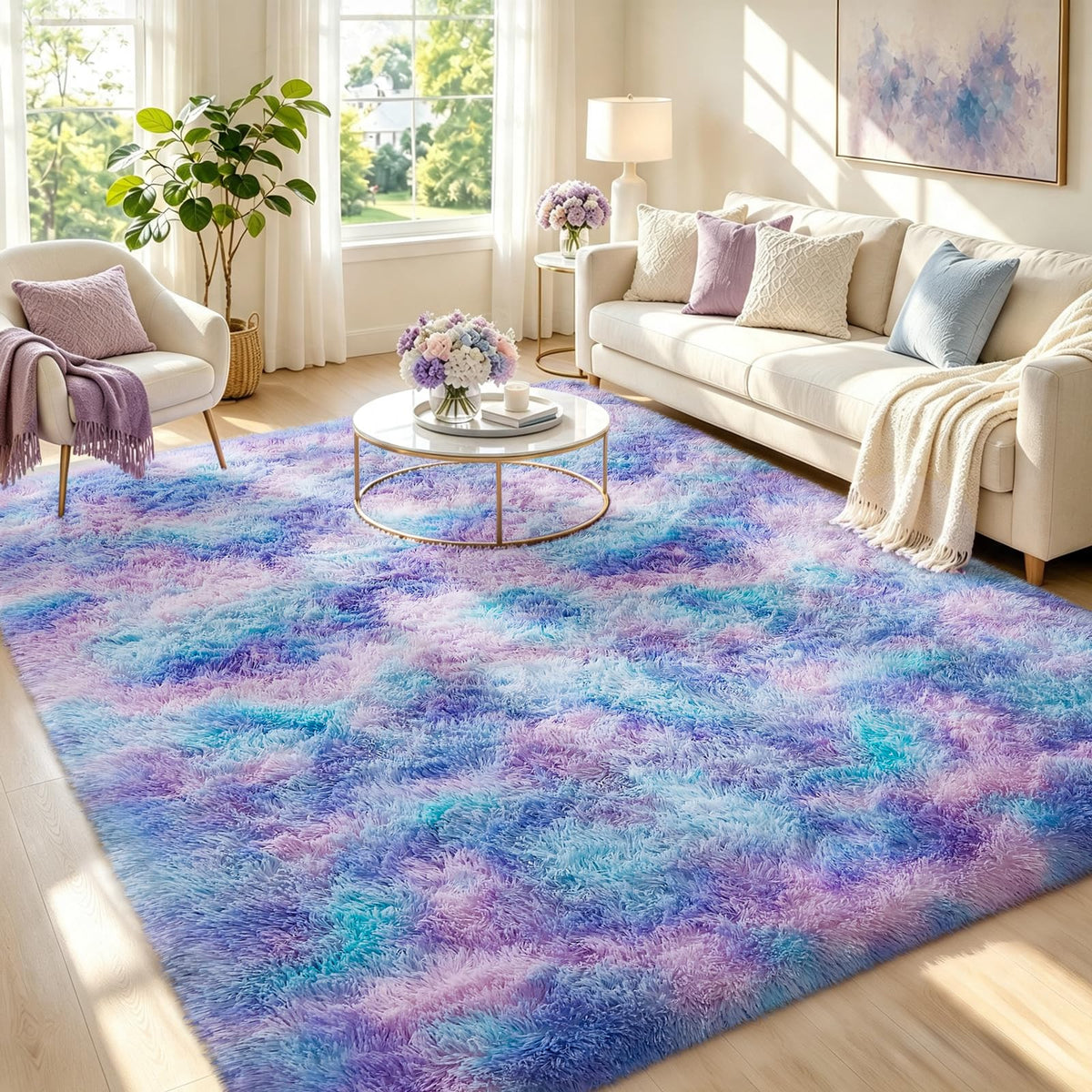 Ophanie 5x7 Area Rugs for Living Room Ivory, Fluffy Shag Large Fuzzy Plush Soft Rug, Shaggy Floor Big Carpets for Bedroom Nursery, Kids Home Decor Aesthetic with Over 99 pcs Pile fibers
