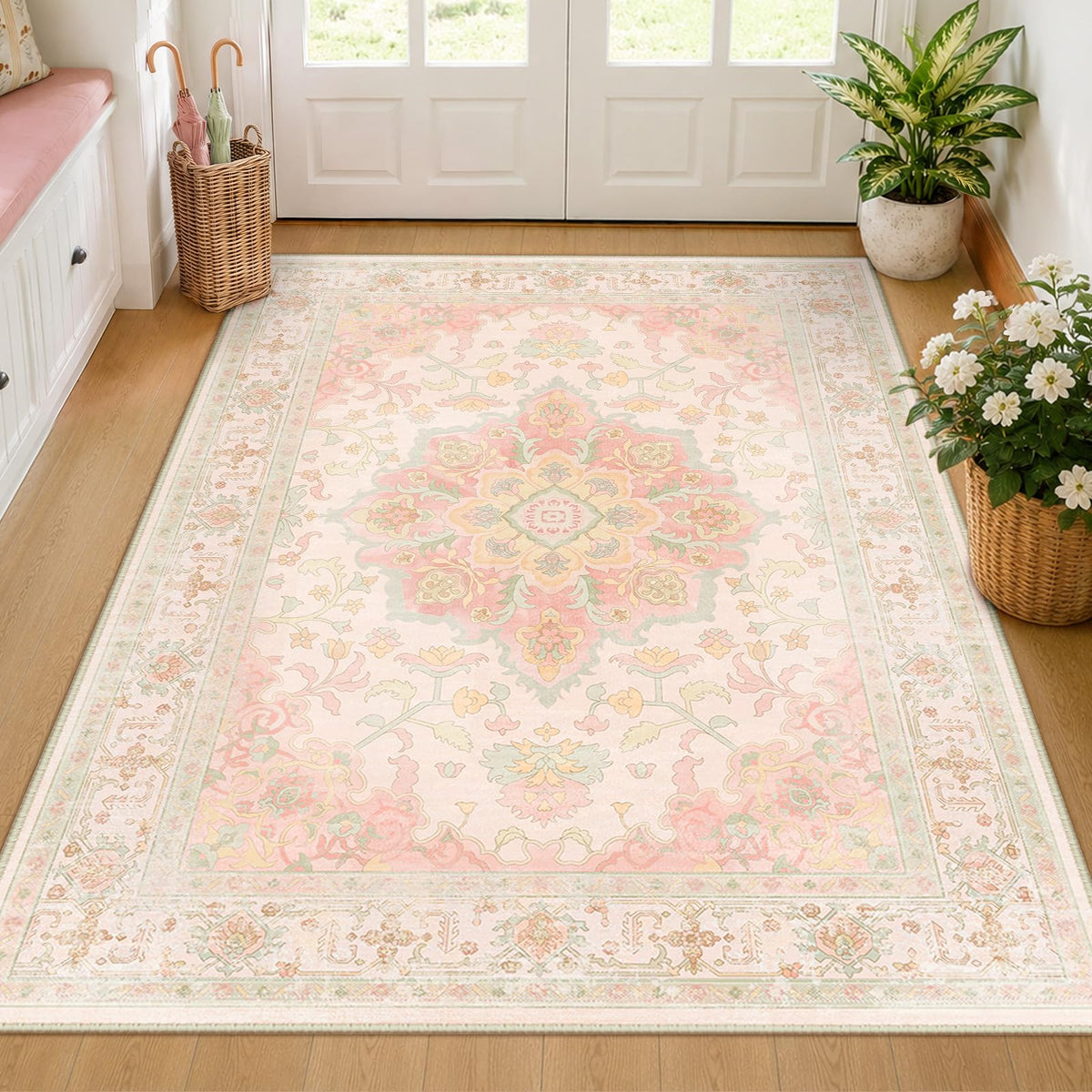 CAPALOCA 5x7 Washable Nursery Girls Low Pile Area Rug Pink