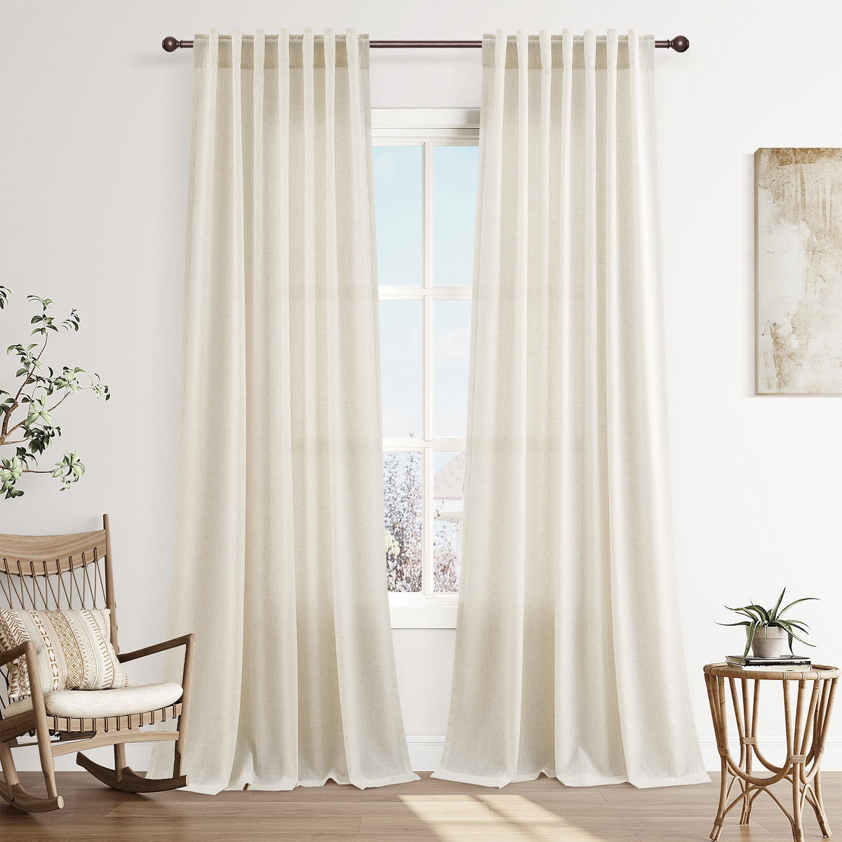 Joywell Linen Sheer Curtains 84 Inches Long for Living Room Beige Cream