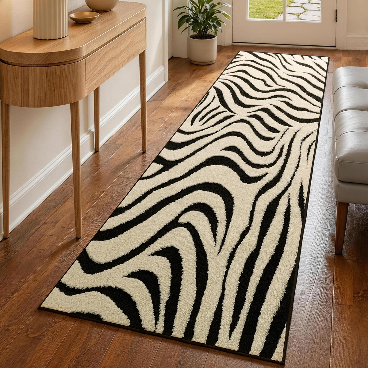 YIHOUSE 5×7 Ft Area Rugs for Living Room: Modern Washable Rug - Abstract Black and Cream White Rug for Bedroom Dining Room Office Playroom Nursery Home Decor - Nonslip Non-Shedding Striped Rugs