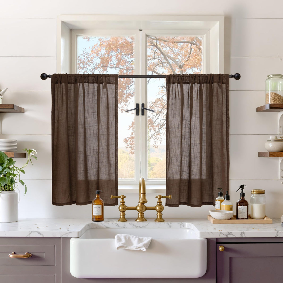 BGment Linen Sheer Curtains 84 Inches Long 2 Panels Set for Living Room