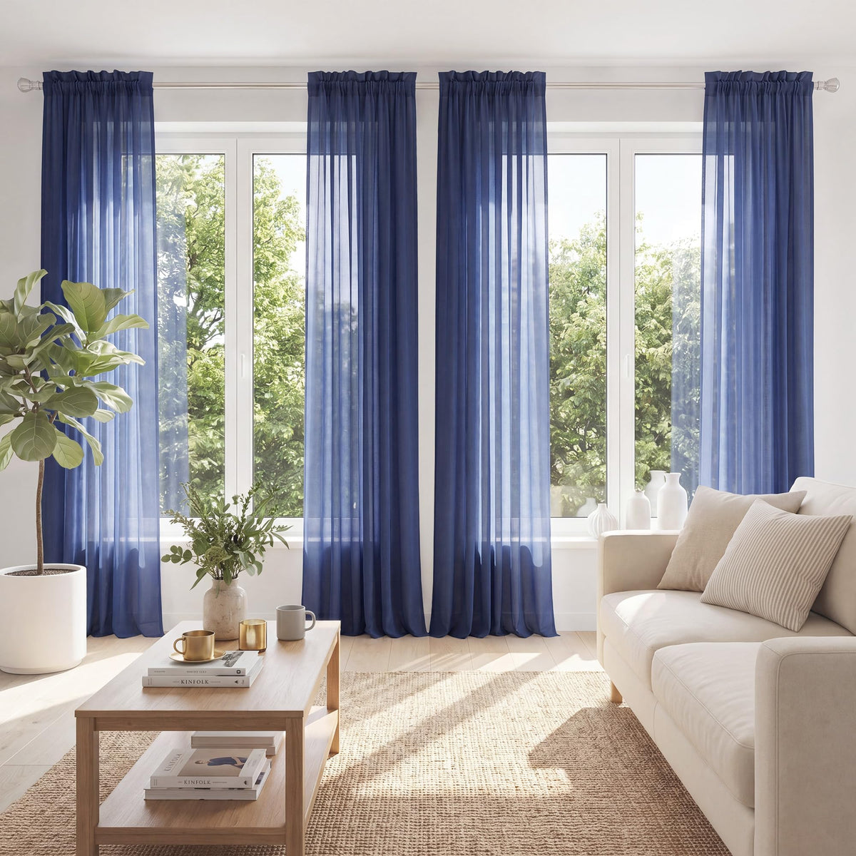 PONY DANCE 4 Panels White Sheer Curtains 90 Inches Long, W 42" x L 90"