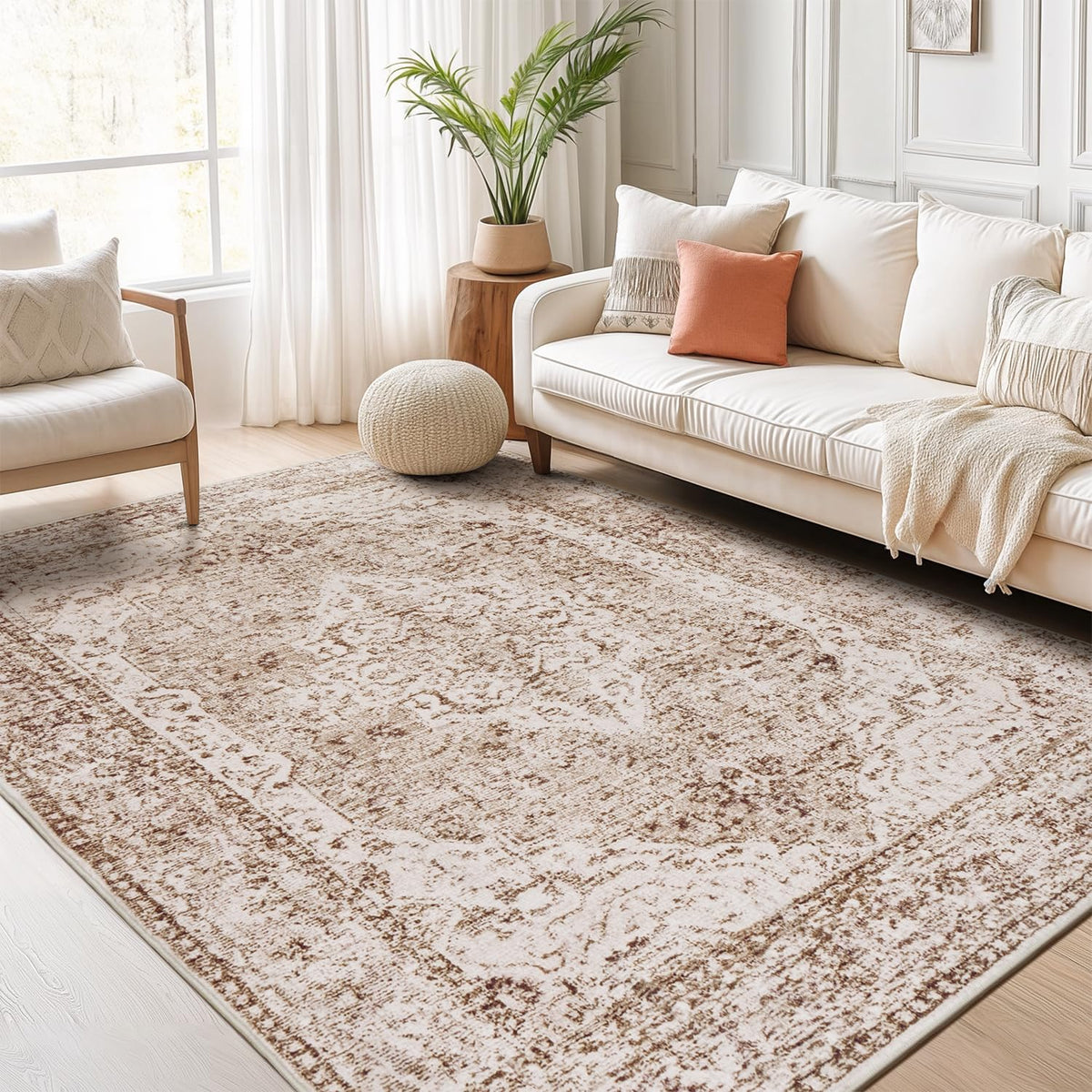 Lofus 5x7 Area Rugs for Living Room Bedroom, Soft Boho Carpet Floral Brown
