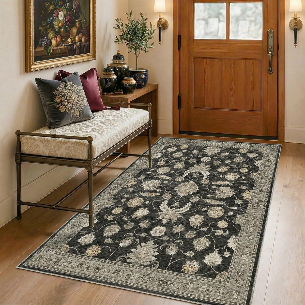 8x10 Area Rugs Living Room: Bedroom Vintage Washable Carpet Beige