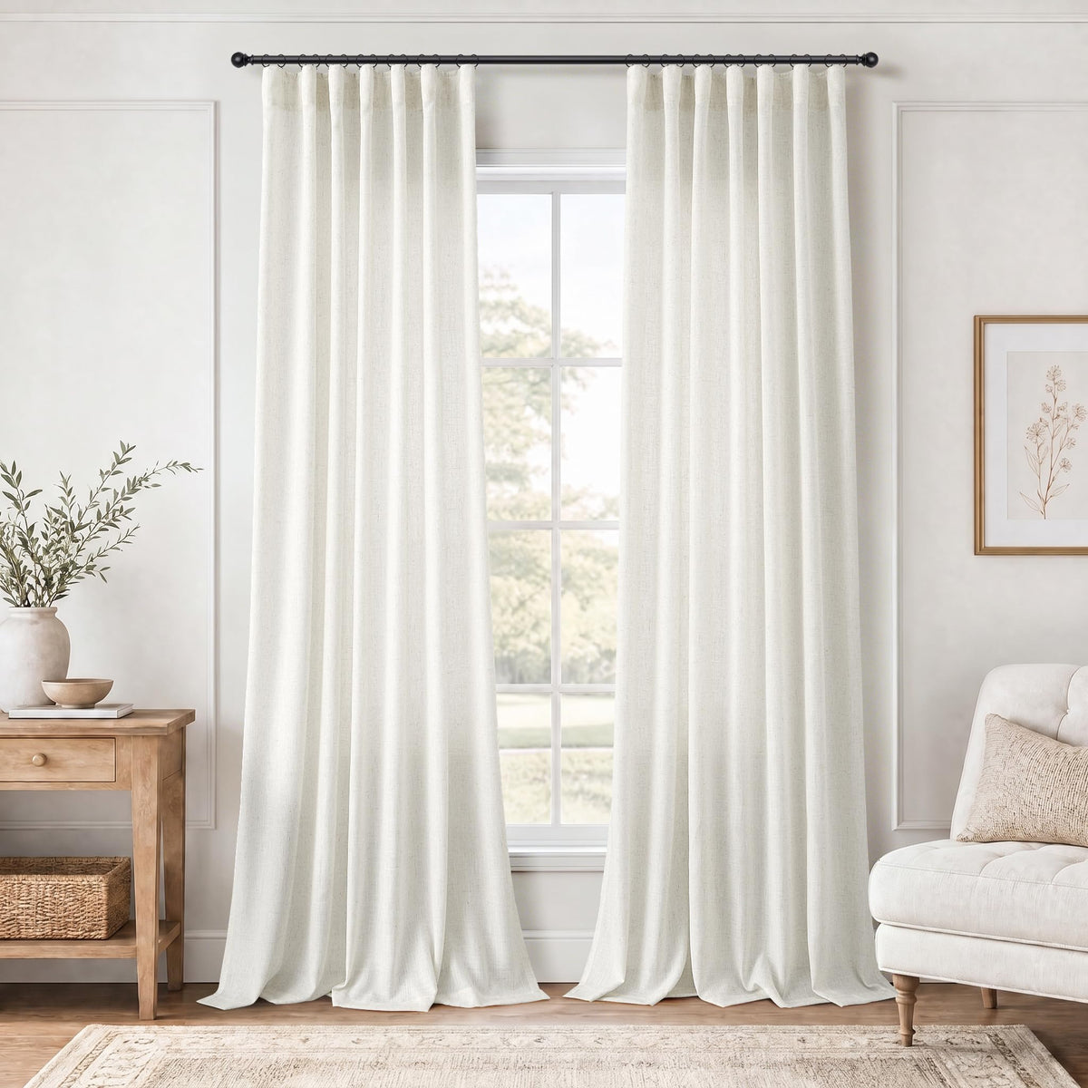 Jowels Natural Linen Curtains 84 Inches Long 2 Panels for Living Room